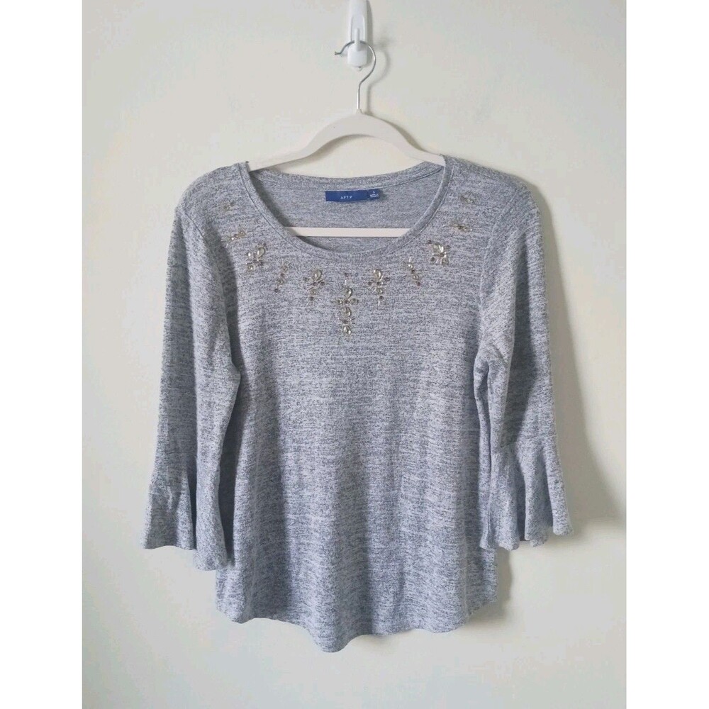 Apt 9 Womens Gray Pearl Flare Sleeve Lightweight Knit Sweater Size S